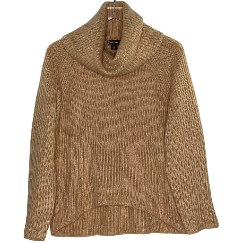 J Crew S Point Sur Mohair Ribbed Turtleneck Cowl Sweater Tan Chunky Neutral